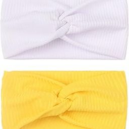 SYGA Baby Headband Threaded Soft Strechable Hairbands Newborn For Infant Toddlers Kids 0-3 Years(White and Yellow - 2 Pcs)-picture-4