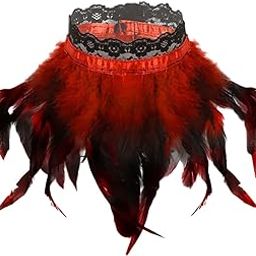 LOOM TREE Shoulder Wrap Scarf Necklace Tie Black Faux Feather for Costume Prom Cosplay Red-image-97