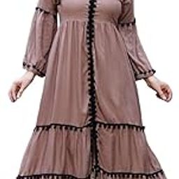 Women Self Design Solid Pom-Pom V-Neck Fit and Flare Maxi Dress-image-24