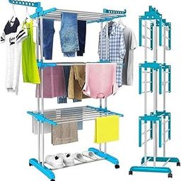 FineDine Foldable Cloth Drying Stand Stainless Steel – 3 Tier Heavy-Duty Clothes Dryer for Balcony, Indoor & Outdoor Use | with Wheels & Hanger Slots | Rust-Proof Laundry Rack-21