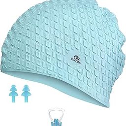Primalite Silicone Swimming Cap with Nose Clip & Ear Plug- Long & Short Hair, Cover Ears to Keep Hair Dry, Waterproof Swim Caps, Anti-Slip Comfortable High Elasticity-Adults Men Women Kids- Mint Green-image-94