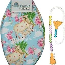 Hare Krishna Food For Soul Cow Calf Printed Blue Bead Bag for Chanting with Zipper Pocket, Sakshi Mala & Keychain, Japa Mala Bag-Tulsi Mala Bag-Cotton Jaap Mala Bag (Combo)-image-89