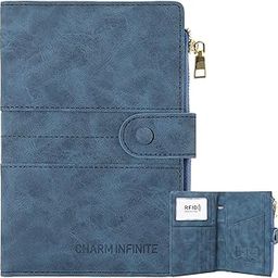 Passport Holder and Card Holder Combo, Leather Passport Cover Wallet with Card Slots & Zipper Pocket, Passport Book Holder for Women and Men (Blue)-image-33