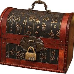 Simhoa Wooden Treasure Chest Photos Password Storage Box 22x16x17.5cm-19