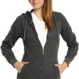 Women's Grey Zip-Front Horizontal Striped Hoodie for Casual Wear | Hooded Neck | Long Sleeve | Zipper Closure | Cotton Sweatshirt Crafted with Comfort Fit for Everyday Wear-image-20