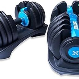 XRT65 Adjustable Dumbbells Set of 2 | 2.5Kgs - 24Kgs | Gym Equipment Set for Home Workout | Designed in America | Black (24 KGs + 24 KGs), Iron + Polypropylene + Nylon-10