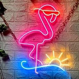 Wall Mitra Flamingo Neon Sign Sun Wave Neon Signs for Wall Decor with Flamingos and Sun Wave Neon Lights ​for Bedroom Window Living Room Wedding Events Wall Party Decoration Neon Light(24x18)-image-46
