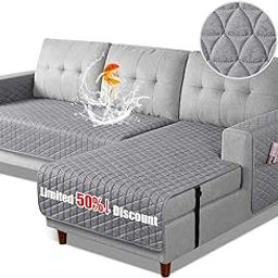 TAOCOCO Sectional Couch Covers 100% Waterproof L Shaped Sofa Covers for Right Hand Facing Chaise Lounge, 2 Pieces Couch Cover L Shape Furniture Protector Slipcover for Pets Kids, Small/Light Gray-image-69