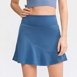 Decdeal 2 in 1 Women Sport Skirt with Shorts Pockets Quick Dry Ruffled High Waist Athletic Skorts for Golf Tennis Workout-image-98