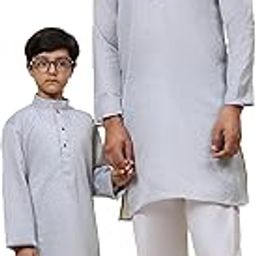 Men's & Boys Cotton Solid Father Son Matching Ethnic Wear Kurta Pyjama Set | Kurta Pyjama Set (Combo)-image-52