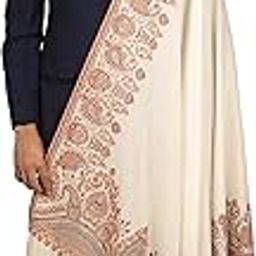 Mens' Royal White Ethnic Woven Paisley Kaani Border, Woollen Kashmiri Designer Faux Pashmina Shawl (Woolmark Certified)-picture-17