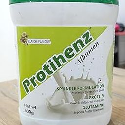 Protihenz Albumen Elaichi Flavour Protein Supplement, 400g, Sprinkle Formulation with Glutamine-25