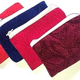 KGR Splash Shining Velvet Zipper Pouch Multipurpose Cotton Zipper Pouch Bag for Traveling, Office, School, Stationery, Money Wallet, Makeup, Jewellery, Best for Women & Girls (Pack of 4)-image-10
