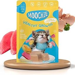 PETS EMPIRE Moochie Tasty Wet Cat Food, Grain Free Cats Gravy Meal, Healthy Growth Tuna Mousse with Chicken, No Artificial Flavours Kitten Food, Non-Vegetarian Cat Foods Pouch (85 g X 12 Pouches)-27