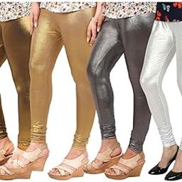 Womens Shimmer Golden & Silver Leggings Combo Set Of 2 Pcs-image-49