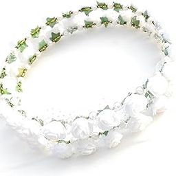 2Piece Flower Crown Tiaras for Wedding Birthday Hawaiian Headpiece Fairy 24Pcs Added Flower, Pearls Crown Tiara for Women (Big Size) (Pack of 2)-image-96