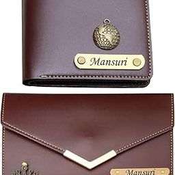 Customized Name Wallet for Couples Gift Set Combo with Personalized 12 Font Name and 38 Charm Gift for Your Loved Once - Brown-image-39