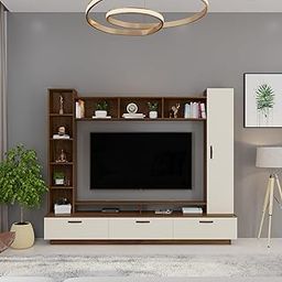 BLUEWUD Fenily Engineering Wood Floor Standing TV Entertainment Unit Set Top Box Stand/TV Cabinet with Shelves for Books & Décor Display Unit Bed Living Room Upto 60 Inches (Brown Maple & Beige)-image-22