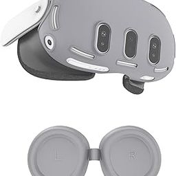 Relohas 2 Sets VR Accessories for Meta Quest 3, VR Shell Cover and Lens Cover (Grey)-12