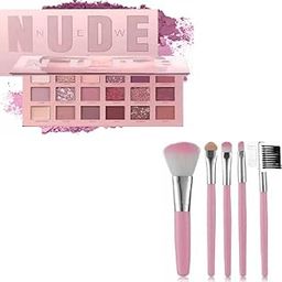 Mini 5 Pcs Brushes Set, Nude Eyeshadow palette COMBO (Pack of 2)-9