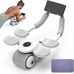 LOOKMINT New AB Roller Wheel with Elbow Support Automatic Rebound Abdominal Wheel Roller for Core Work Out Fitness, 2 Wheels, Non-Slip Grip and Elbow Support for Extra Stability Mobile Phone Holder-1