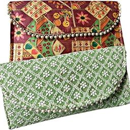 Embroidered ENVELOPE HAND PURSE COMBO WITH INNER ZIP FOR EASY GIFT RETURN_2 PCS COMBO-image-78