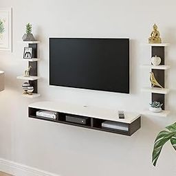 Burlyworth Rowbell Engineered Wood TV Entertainment Unit, Wall Mount Set Top Box Stand with Display Shelves, (Wenge & White Finish) Standard, for 32, 42, 43 inches-image-10