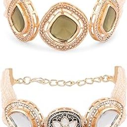 Set Of 2 Gold Tone & Green Multistrand Kundan & Beads Ethnic Bracelet For Women-ZPFK16845-41