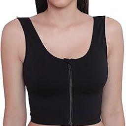 Women Nylon Spandex Padded Non Wired Front Zip High Intensity Workout Sports Bra, Size-M, Black-picture-54