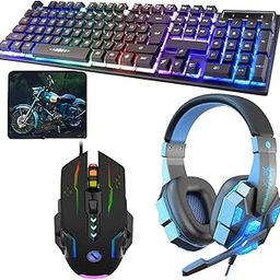 Gaming Keyboard with RGB Lights, Wired Headphone and D7 RGB Mouse, All in one Gaming Combo-4