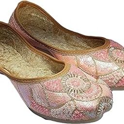 Jutti Meri: Traditional Punjabi Jutti for Girls/Women, Handcrafted Pearl Embellished Slip-On Shoes, Pink and Gold for All Occasation (Light Green, UK Footwear Size System, Adult, Women, Numeric, Medium, 8)-image-93