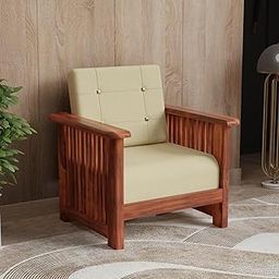 CRAFTJAR Solid Sheesham Wood Sofa for Living Room | Wooden Single Seater Sofa with Cream Cushion | Modern Sofa Chair for Bedroom, Lounge, Home, Office | Honey Finish-image-72