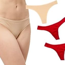Women Cotton Comfortable Fabric Daily Use Regular Wear Mid Rise Thong Panty G-String Panties Pack of 3 - Beige Red Red-image-19