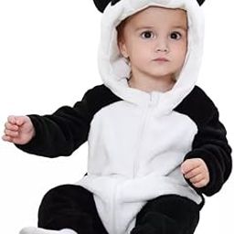 BRANDONN Unisex Baby Flannel Jumpsuit Panda Style Cosplay Clothes Bunting Outfits Snowsuit Hooded Romper Outwear (Black Panda, 12-18 Months)-image-3
