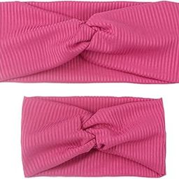 SYGA 2 Pcs Mom & Baby Headband Naylon Stretchable Hairband Suitable for Newborn Infant Toddler Kids 0-3 Year (Dark Pink)-image-41