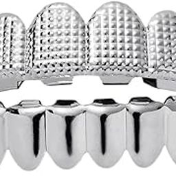 MERISHOPP Grills 12 Teeth Grill Set Halloween Vampire Prop Hip Hop Rapper Mouth Silver-image-49