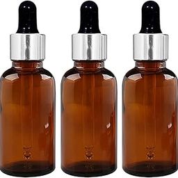 30 Ml Amber Round Empty Glass Bottle/Glass Dropper/Silver Colour Ring/Black Silicone Teat, Refillable, Reusable for Essential Oils, Blends, DIY Perfumes (Pack Of 3)-20