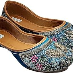 Jutti Meri: Traditional Embellished Punjabi Jutti for Girls/Women, Blue and Gold Beaded Design, Handcrafted Ethnic for All Occasation-image-6