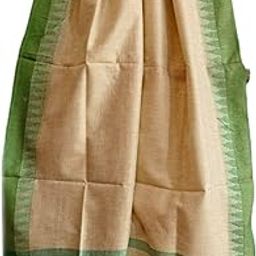 Women's Handwoven Temple Border Cotton Dupion Jute Silk Dupatta, 2.45m, Free Size | Thread Woven Border-image-0