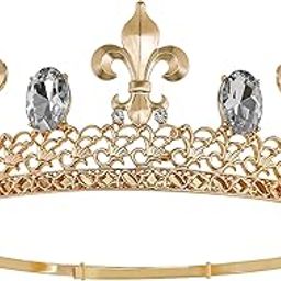 Gold King Crown for Men Women, Prince Princess Birthday Gold Crown for Men Women Boys Girls Prom King Queen Party Tiara Headband, Classic Royal Medieval Costume Head Wear, Photography Accessory, size-image-72