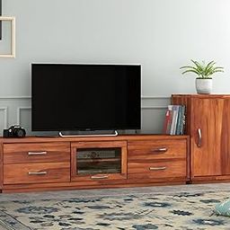 SANPNEET Solid Sheesham Wood Wooden Tv Unit for Hall & Bedroom|Tv Cabinet with 2 Door & 4 Drawers Storage Free Standing Media Console Movable(Honey Finish)-15