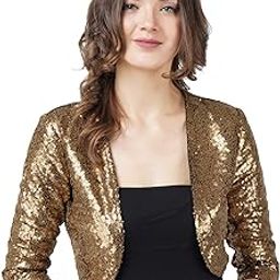 Women Cropped Length Sequinned/Embroidered Front Open Shrug/Bolero with Lining-32