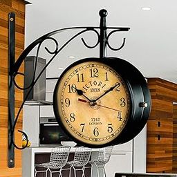 Metaloz Time Vintage Double-Sided Wall Clock Hanging Clock Metal Bracket Retro Railway-Style Indoor/Outdoor Clock for Home, Garden, CAF, Porch & Office Silent, Battery-Operated Timepiece-image-23