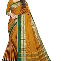 Mustard Yellow Cotton Saree with Gold and Green Border, 5.5 Metres-picture-1