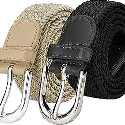 Stretchable Braided Cotton Belt for Women, Ladies Belt, Black Khaki Color Combo of 2 Pack Free Size Fit On Upto 32Inch waist-47