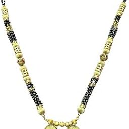 Traditional Mangalsutra Necklace, Black Beads with Gold-Plated Pendants and Ruby Stones, 24 inches-15