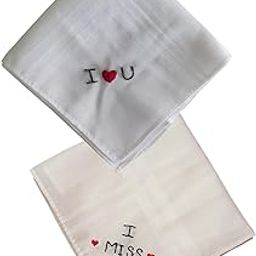 Love Symbol And Miss You Message Hand Embroidered Kerchief Set Of 2 King Size Handcrafted Gift 20 * 20 Inches Pure Cottton Gift-image-13