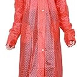 Red Women's Dotted Print Raincoat with Side Pocket, One-Piece Light Weight Raincoat (Medium)-image-93