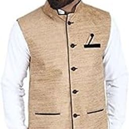 Beige Men's Jute Regular Fit Sleeveless Solid Nehru Jacket (Size-XL)-2