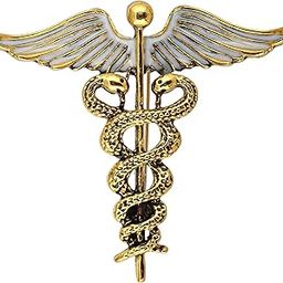 Designer Oxidised Gold Plating Black Metal White Meenakari Caduceus Doctor's Unisex Brooch Lapel Pin For Men & Boys (225-CHOO-1176)-0